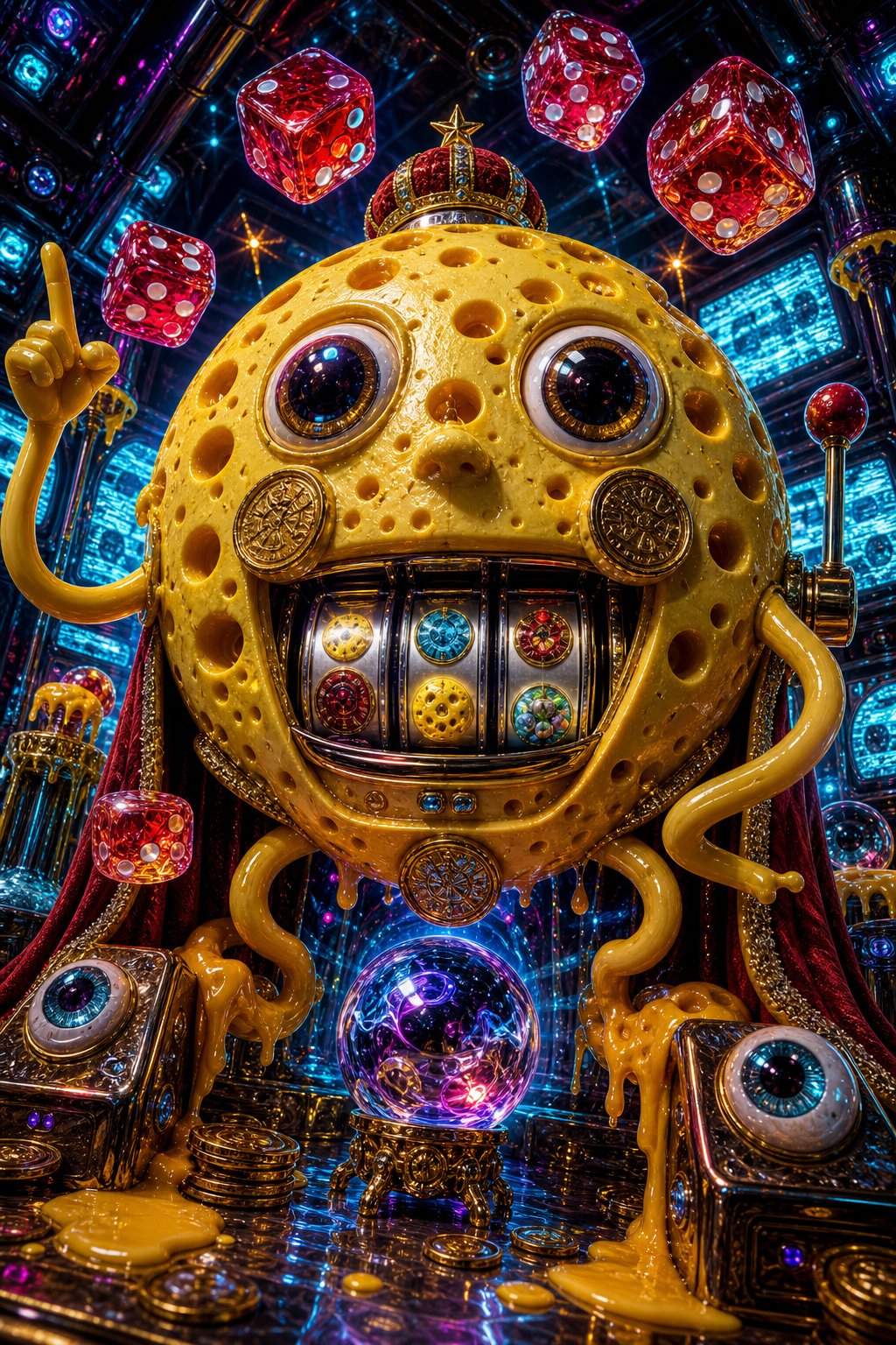 AI artwork of a moon cheese slot machine shrine